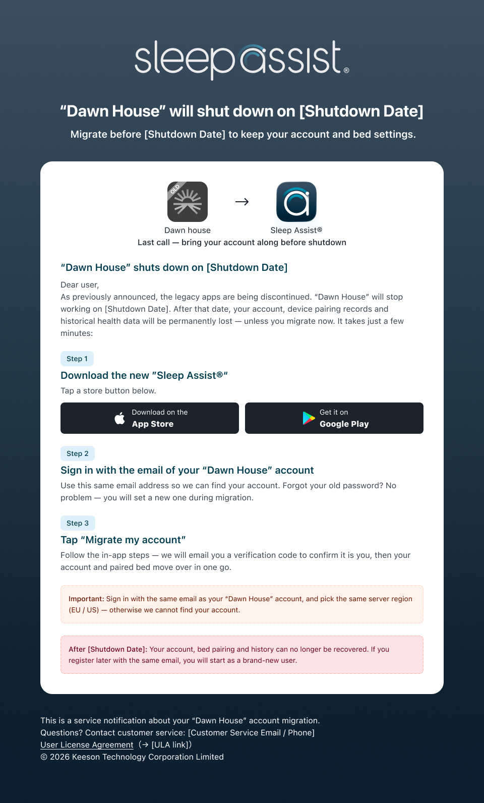 Dawnhouse Shutdown email