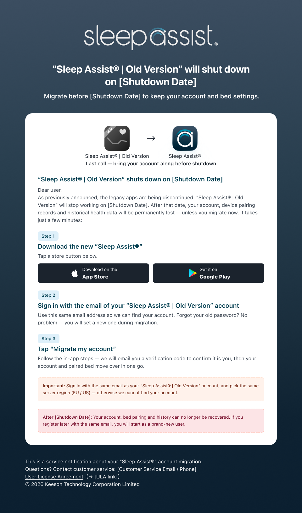 Sleep Assist Shutdown email