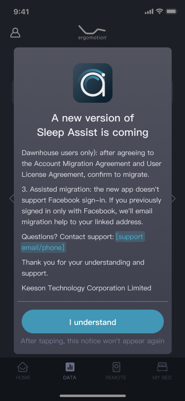 Sleep Assist dark popup end