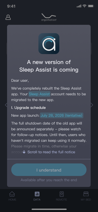 Sleep Assist dark popup start