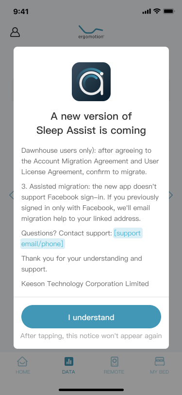 Sleep Assist light popup end